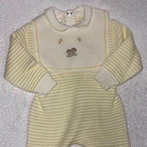 RN custom made Portugal unisex Cream Yellow knit romper mushroom 0/3m